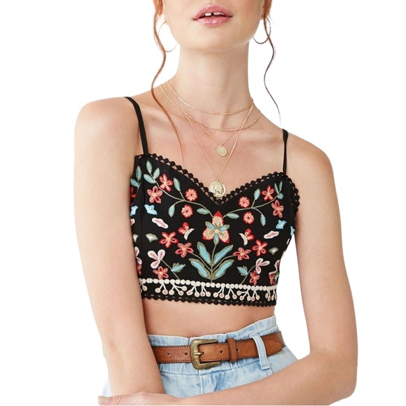 Forever 21 Floral Embroidered Bralette Black Crop Top (L) - Picture 3 of 15